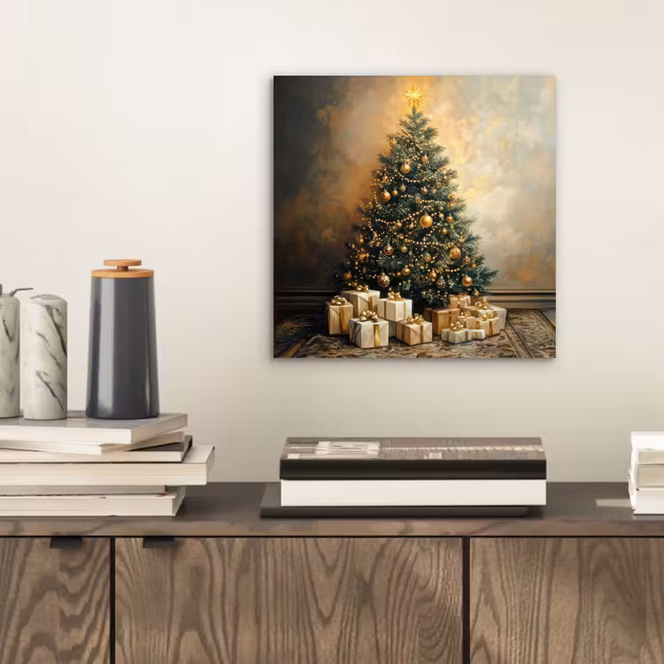 Aluminium schilderij - Kerstboom - Cadeaus - Goud — 2