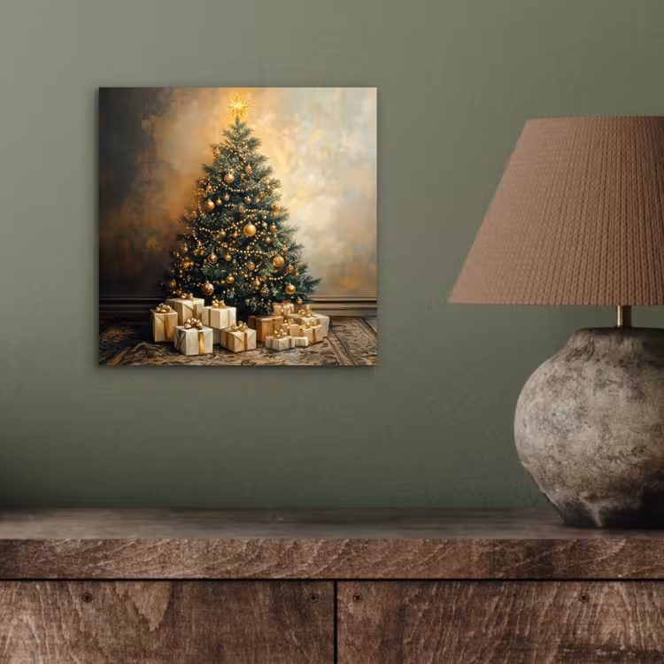 Aluminium schilderij - Kerstboom - Cadeaus - Goud — 3