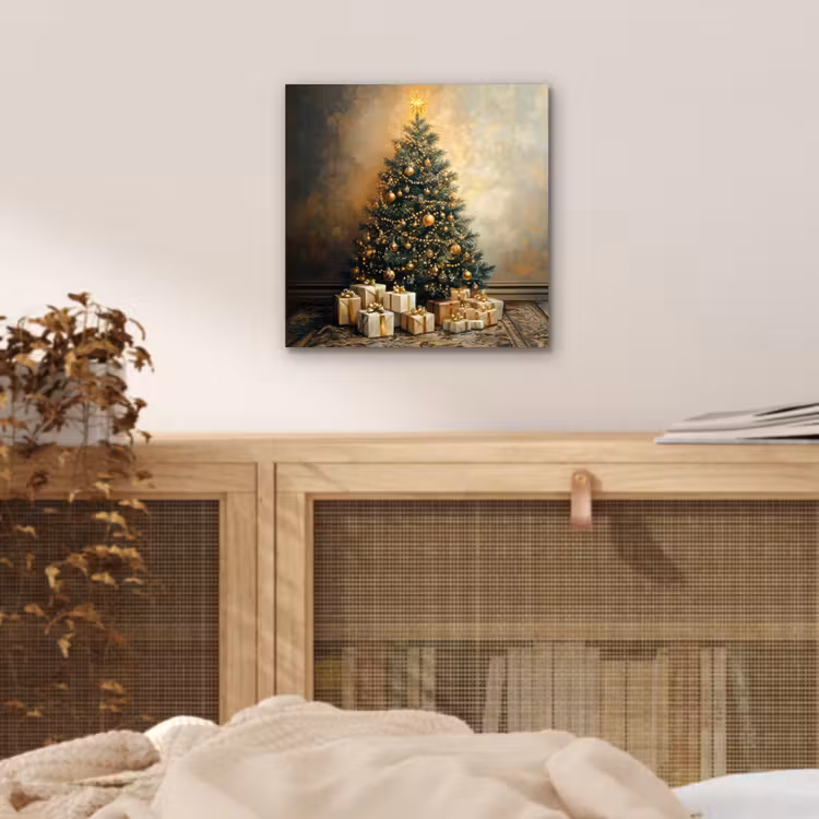 Aluminium schilderij - Kerstboom - Cadeaus - Goud — 4