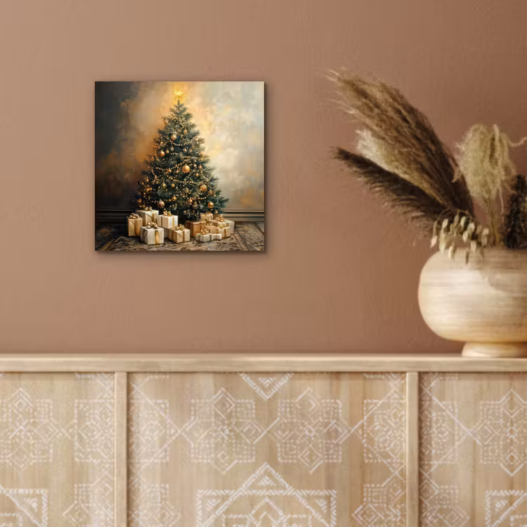 Aluminium schilderij - Kerstboom - Cadeaus - Goud — 5