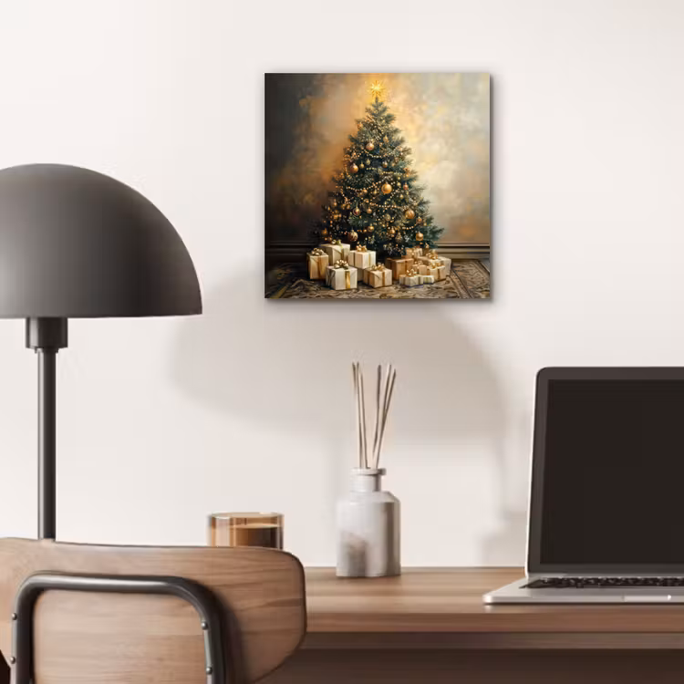 Aluminium schilderij - Kerstboom - Cadeaus - Goud — 6