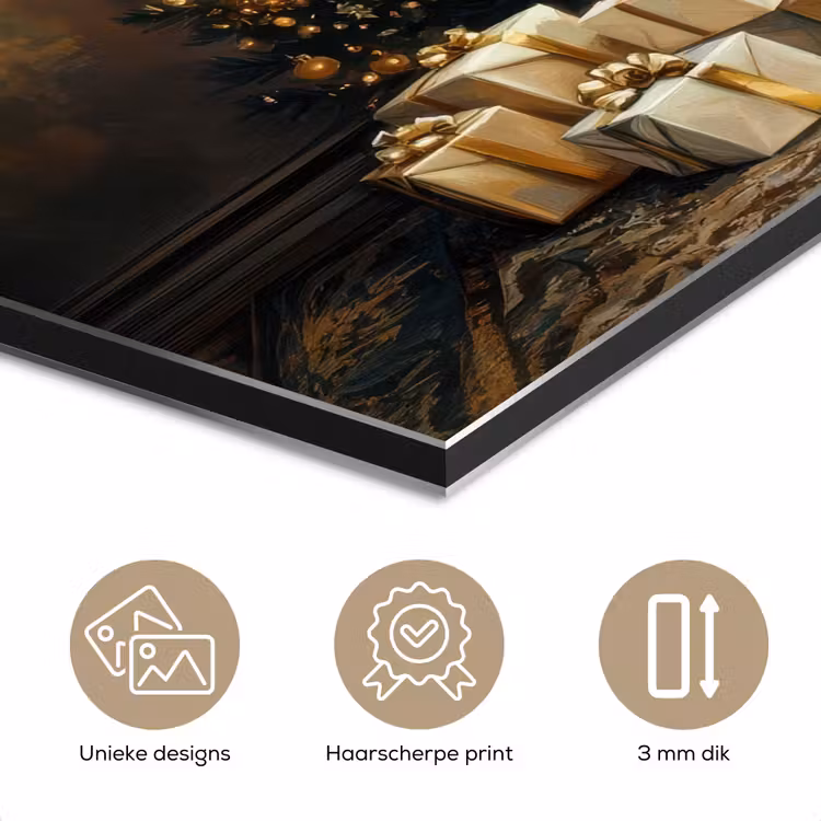 Aluminium schilderij - Kerstboom - Cadeaus - Goud — 7