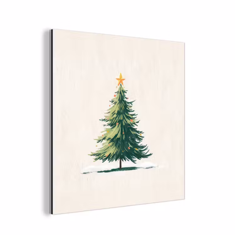 Aluminium schilderij - Kerstboom - Illustratie - Ster - Sneeuw — 1