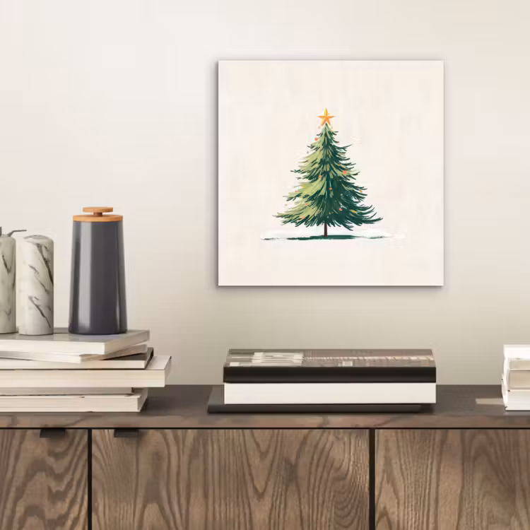 Aluminium schilderij - Kerstboom - Illustratie - Ster - Sneeuw — 2