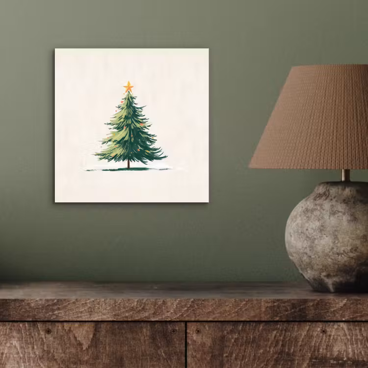 Aluminium schilderij - Kerstboom - Illustratie - Ster - Sneeuw — 3