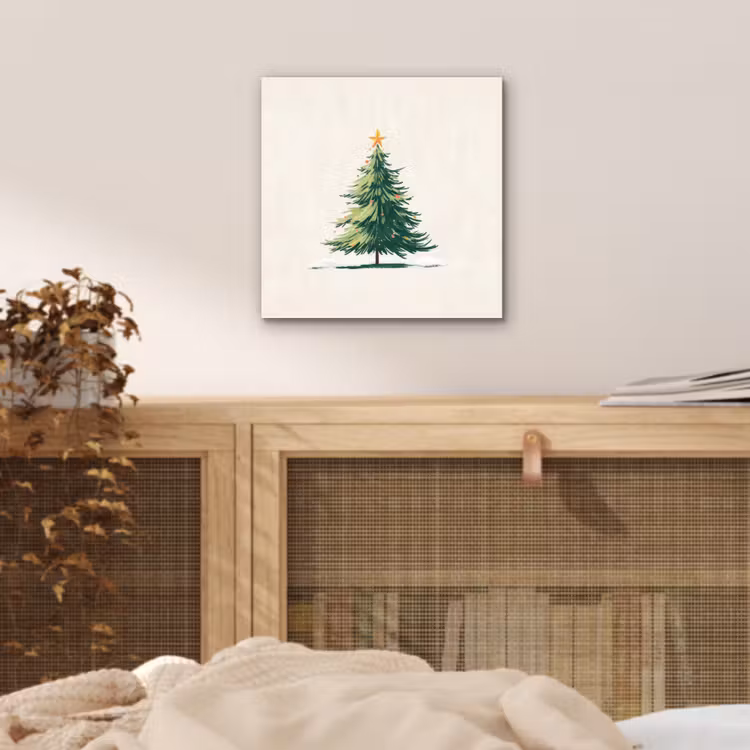 Aluminium schilderij - Kerstboom - Illustratie - Ster - Sneeuw — 4