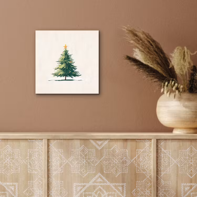 Aluminium schilderij - Kerstboom - Illustratie - Ster - Sneeuw — 5