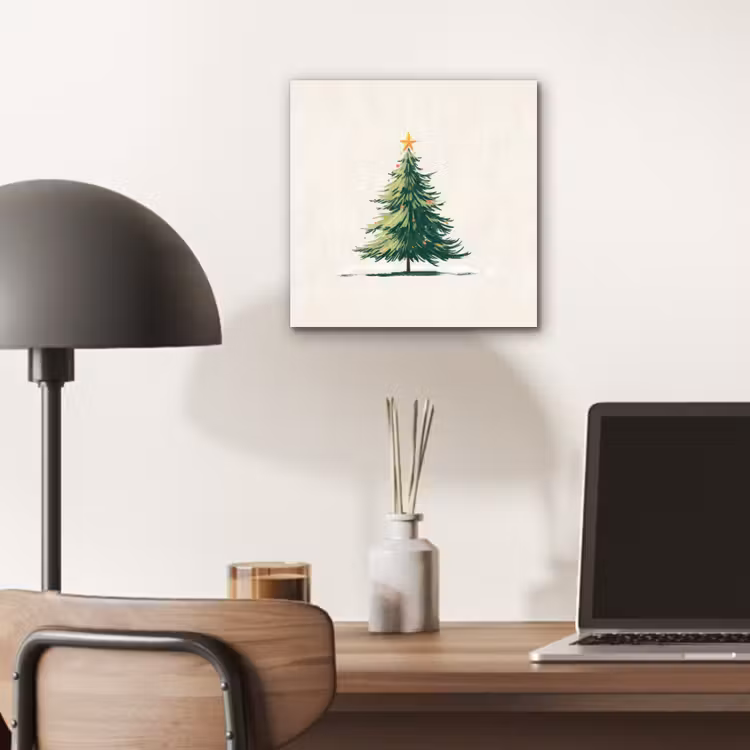 Aluminium schilderij - Kerstboom - Illustratie - Ster - Sneeuw — 6