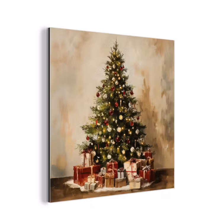 Aluminium schilderij - Kerstboom - Versierd - Kleurrijk — 1