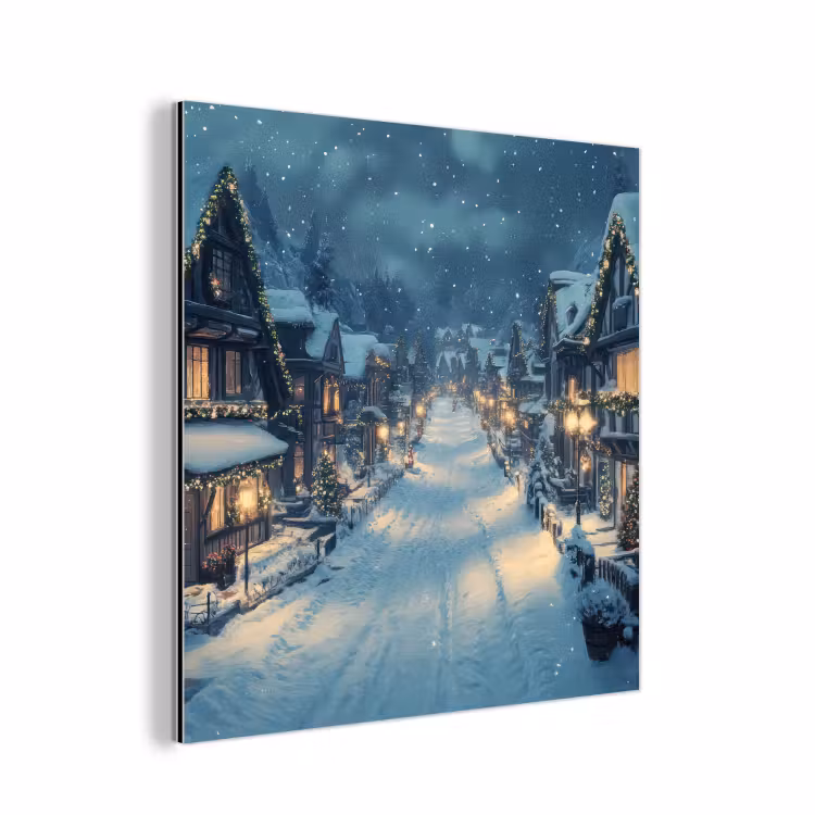 Aluminium schilderij - Kerstdorp - Kerst - Sneeuw - Winter — 1