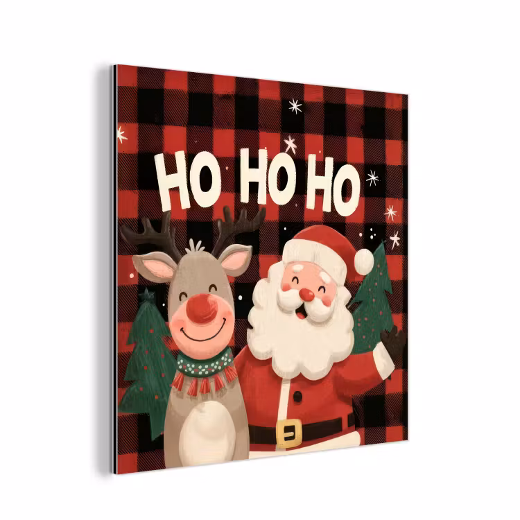Aluminium schilderij - Kerstman - Rendier - Tekst - Rood - Zwart — 1