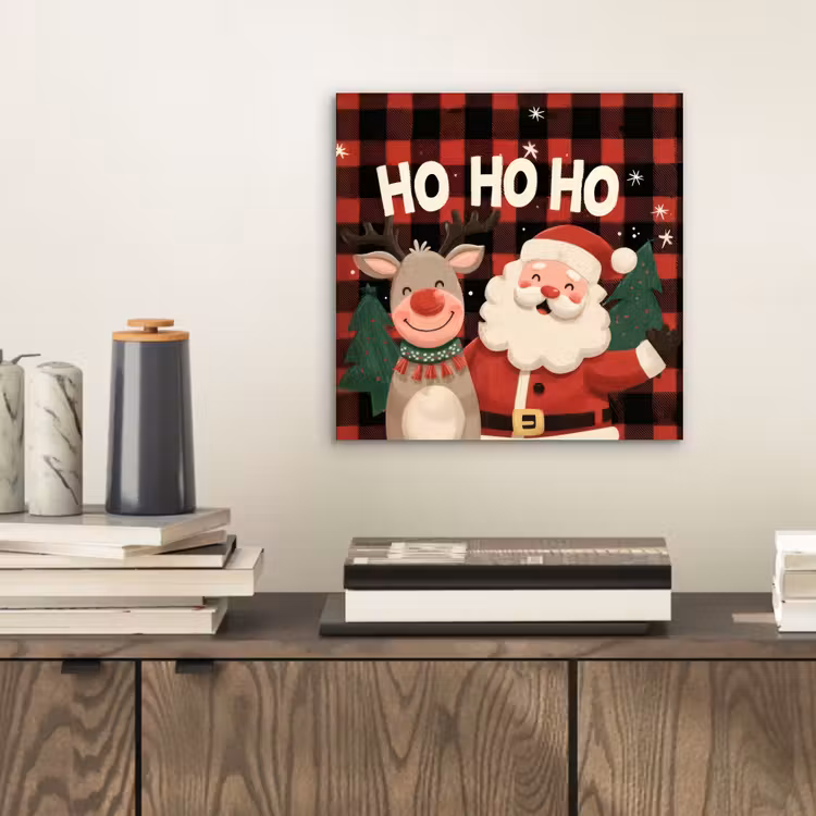 Aluminium schilderij - Kerstman - Rendier - Tekst - Rood - Zwart — 2
