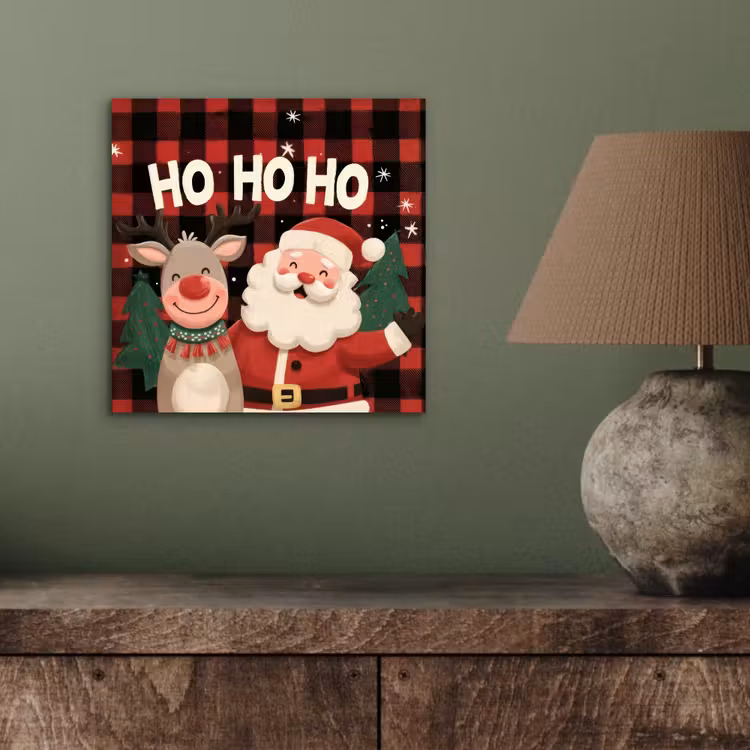 Aluminium schilderij - Kerstman - Rendier - Tekst - Rood - Zwart — 3