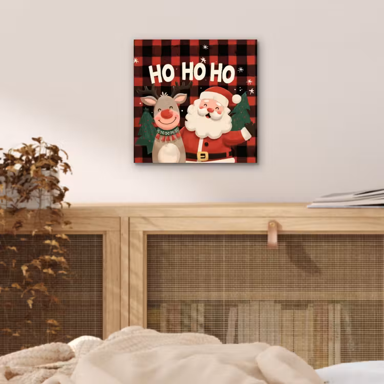 Aluminium schilderij - Kerstman - Rendier - Tekst - Rood - Zwart — 4