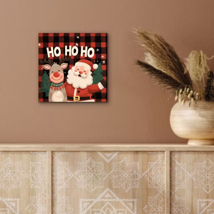 Aluminium schilderij - Kerstman - Rendier - Tekst - Rood - Zwart — 5