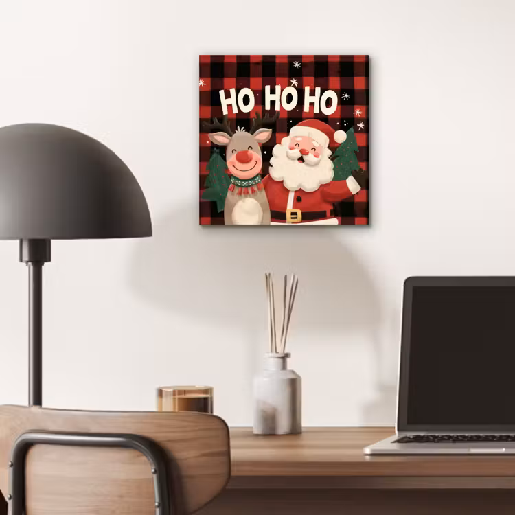 Aluminium schilderij - Kerstman - Rendier - Tekst - Rood - Zwart — 6