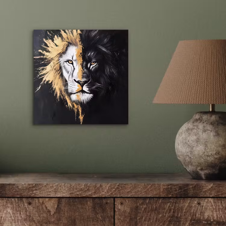 Aluminium schilderij - Leeuw - Gesplitst - Zwart - Lijn — 3