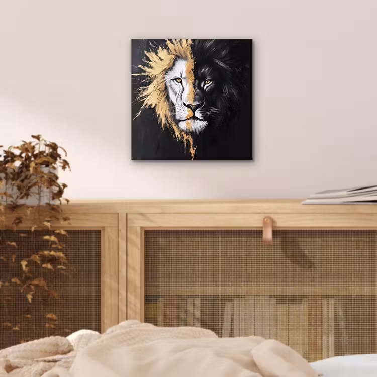 Aluminium schilderij - Leeuw - Gesplitst - Zwart - Lijn — 4