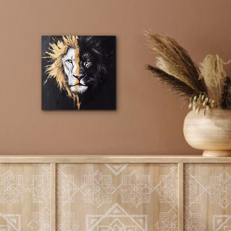 Aluminium schilderij - Leeuw - Gesplitst - Zwart - Lijn — 5