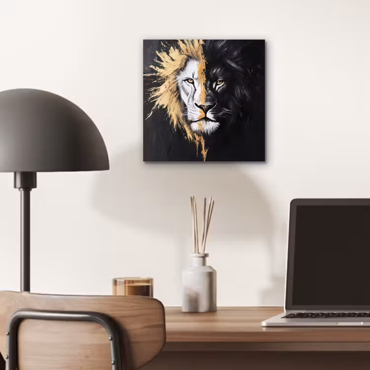 Aluminium schilderij - Leeuw - Gesplitst - Zwart - Lijn — 6