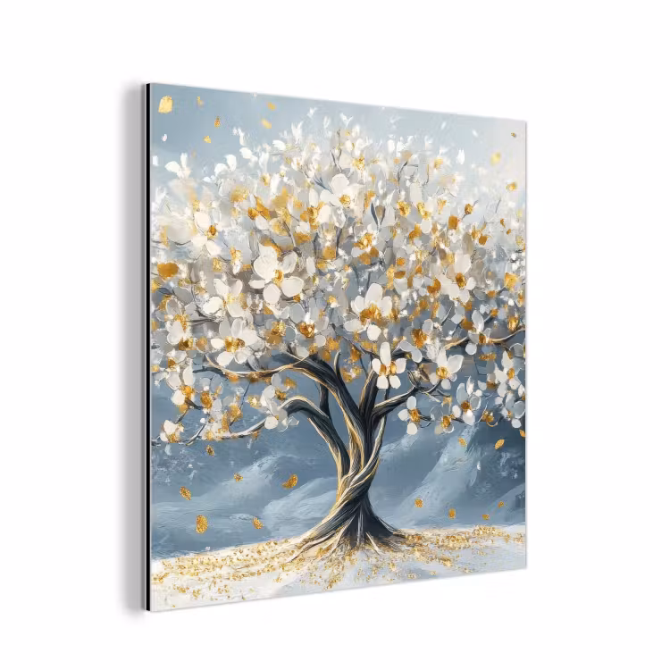 Aluminium schilderij - Boom - Winter - Levensboom - Modern - Goud — 1