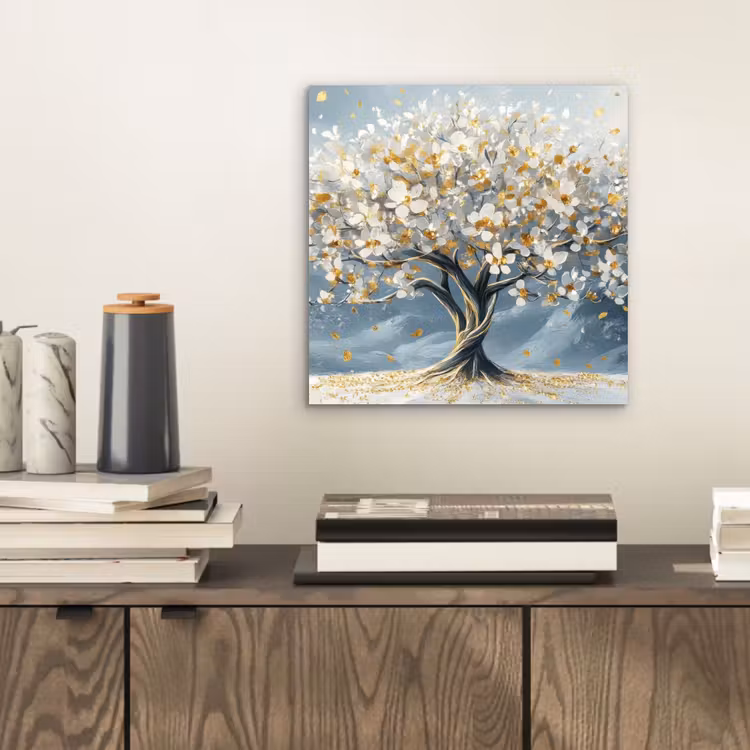 Aluminium schilderij - Boom - Winter - Levensboom - Modern - Goud — 2
