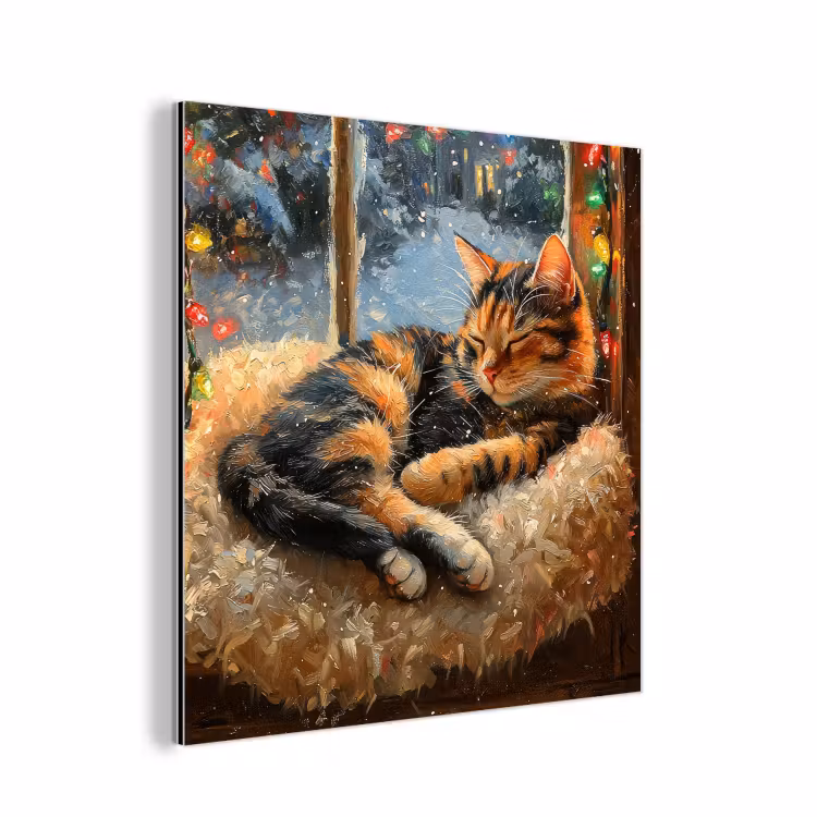 Aluminium schilderij - Kat - Kerst - Winter - Dier — 1