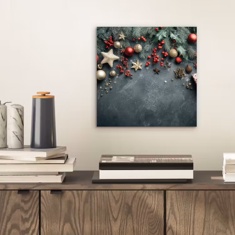 Aluminium schilderij - Kerstomlijsting - Hulst - Kleurrijk — 2