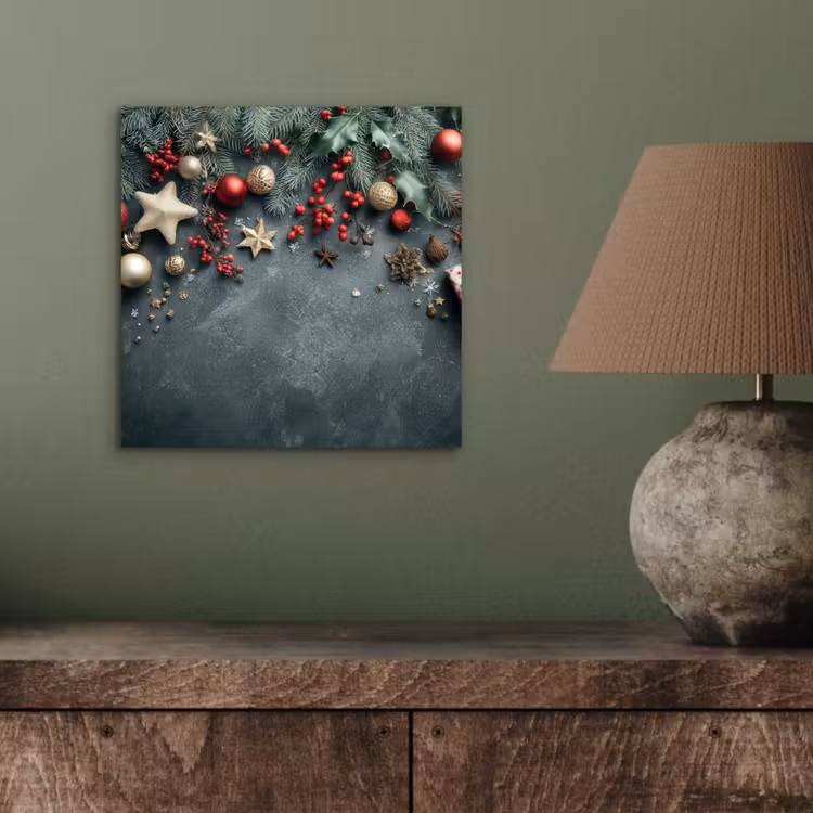 Aluminium schilderij - Kerstomlijsting - Hulst - Kleurrijk — 3