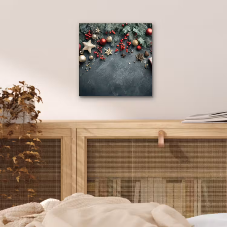 Aluminium schilderij - Kerstomlijsting - Hulst - Kleurrijk — 4