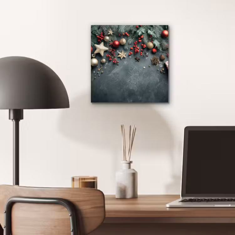 Aluminium schilderij - Kerstomlijsting - Hulst - Kleurrijk — 6