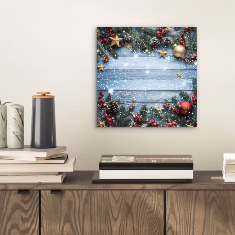 Aluminium schilderij - Kerstomlijsting - Sneeuw - Meerkleurig — 2