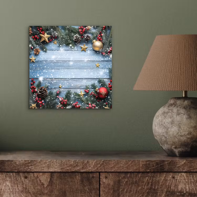 Aluminium schilderij - Kerstomlijsting - Sneeuw - Meerkleurig — 3