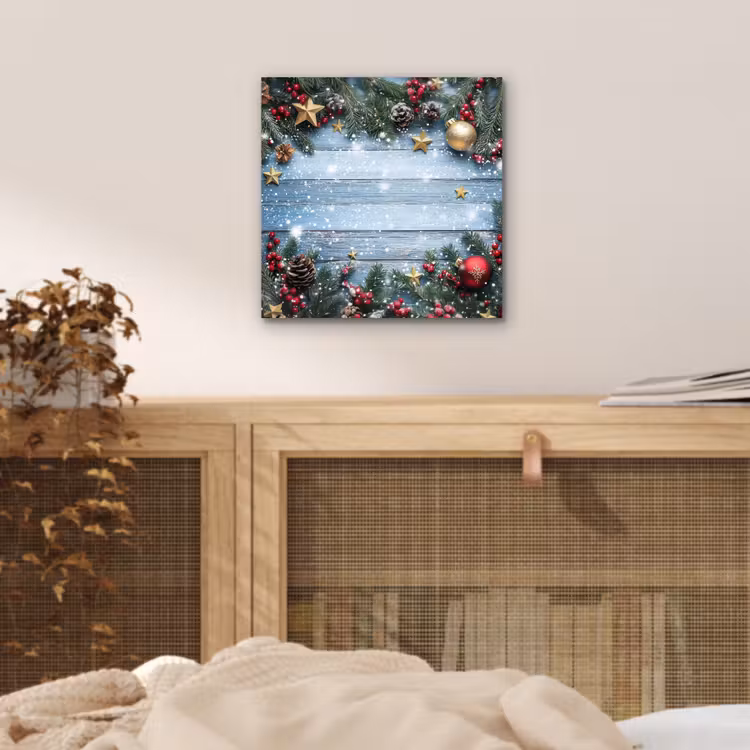 Aluminium schilderij - Kerstomlijsting - Sneeuw - Meerkleurig — 4