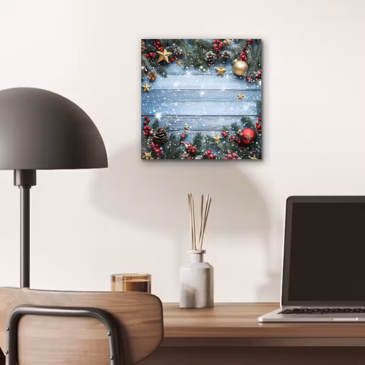 Aluminium schilderij - Kerstomlijsting - Sneeuw - Meerkleurig — 6