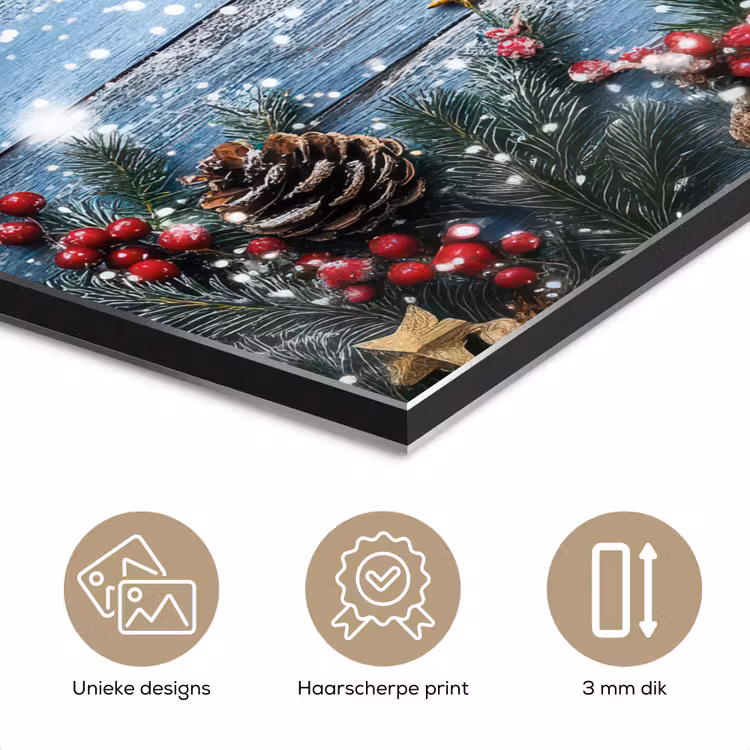 Aluminium schilderij - Kerstomlijsting - Sneeuw - Meerkleurig — 7