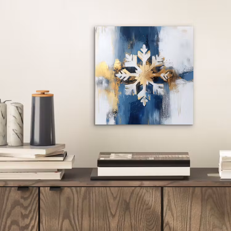 Aluminium schilderij - Abstract - Winter - Sneeuwvlok - Sneeuw - Goud — 2