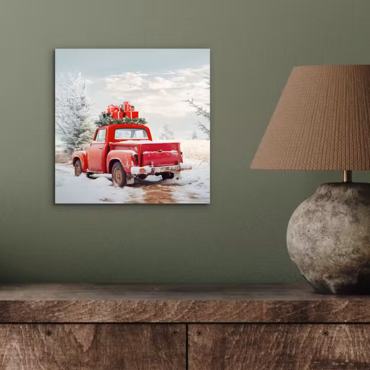 Aluminium schilderij - Auto - Rood - Cadeaus - Winter - Sneeuw - Kerst — 3