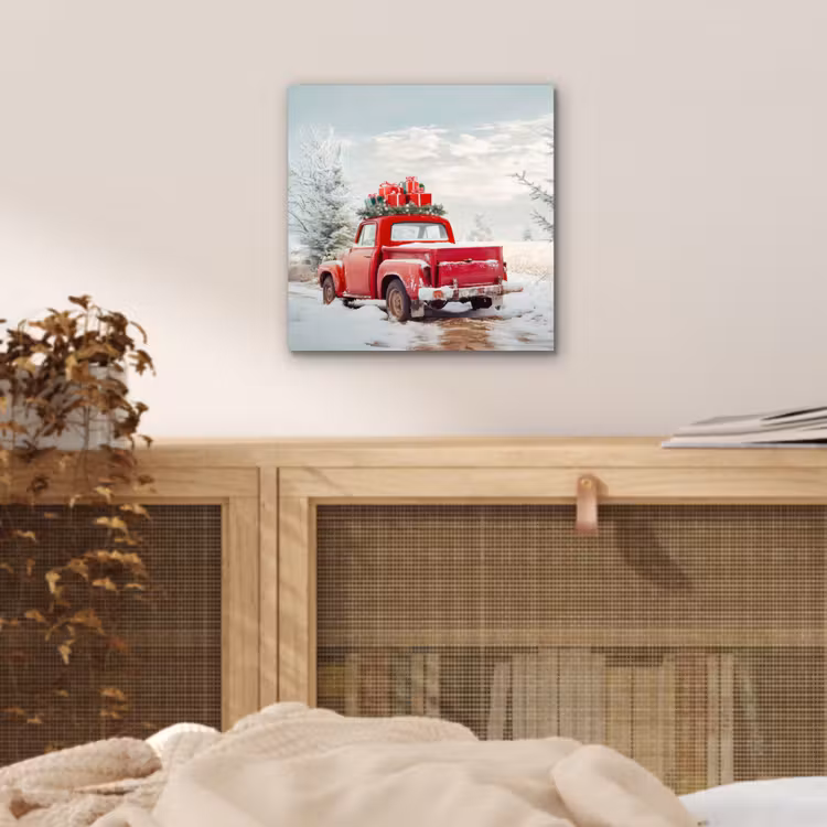 Aluminium schilderij - Auto - Rood - Cadeaus - Winter - Sneeuw - Kerst — 4