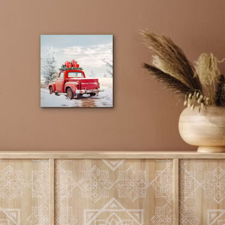 Aluminium schilderij - Auto - Rood - Cadeaus - Winter - Sneeuw - Kerst — 5