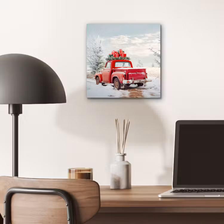 Aluminium schilderij - Auto - Rood - Cadeaus - Winter - Sneeuw - Kerst — 6