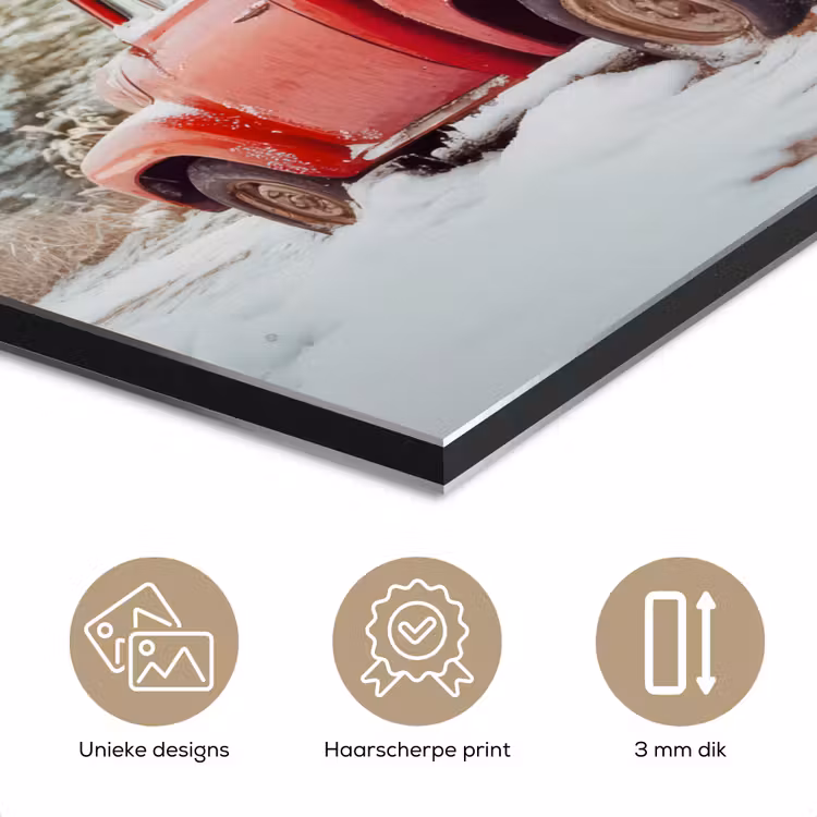 Aluminium schilderij - Auto - Rood - Cadeaus - Winter - Sneeuw - Kerst — 7