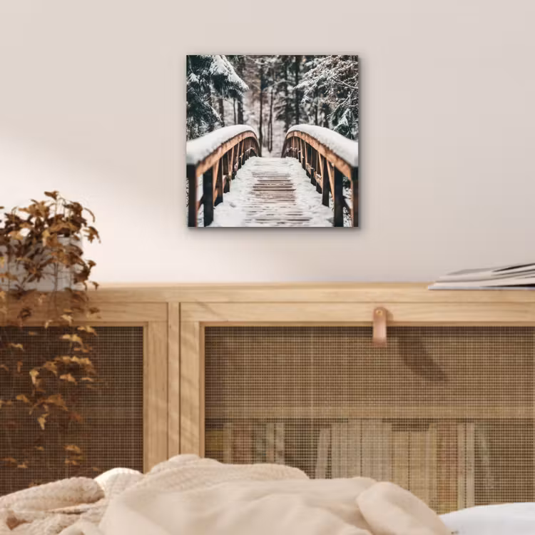Aluminium schilderij - Brug - Winterlandschap - Bos - Natuur - Sneeuw — 4