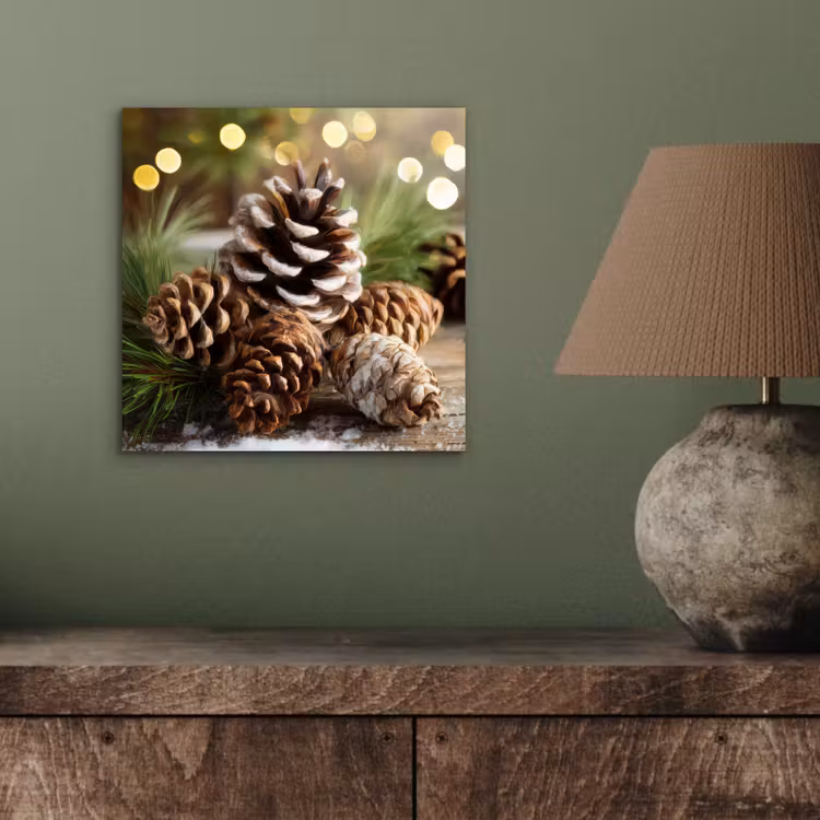 Aluminium schilderij - Dennenappels - Kerstsfeer - Bruin - Groen — 3