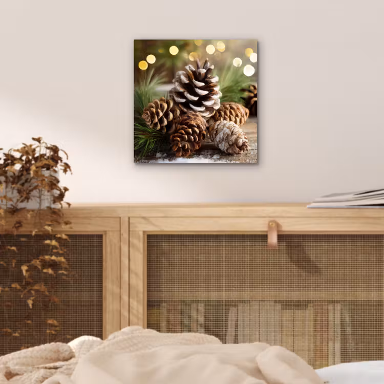 Aluminium schilderij - Dennenappels - Kerstsfeer - Bruin - Groen — 4