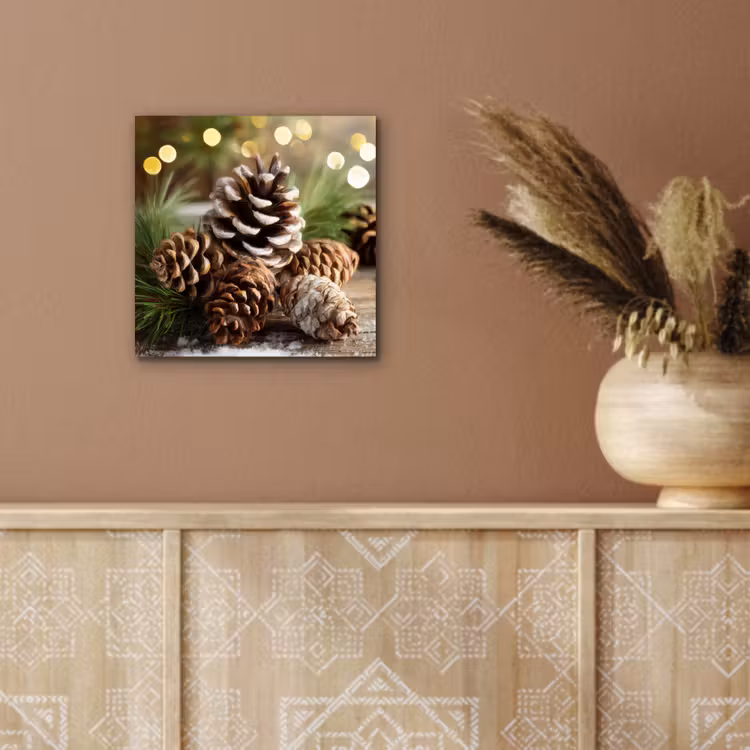 Aluminium schilderij - Dennenappels - Kerstsfeer - Bruin - Groen — 5