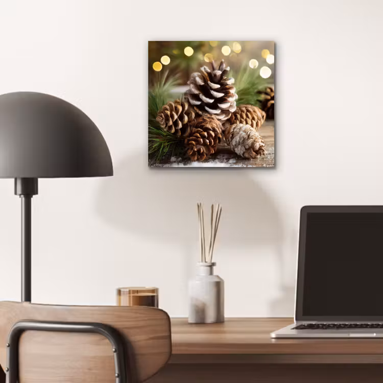 Aluminium schilderij - Dennenappels - Kerstsfeer - Bruin - Groen — 6
