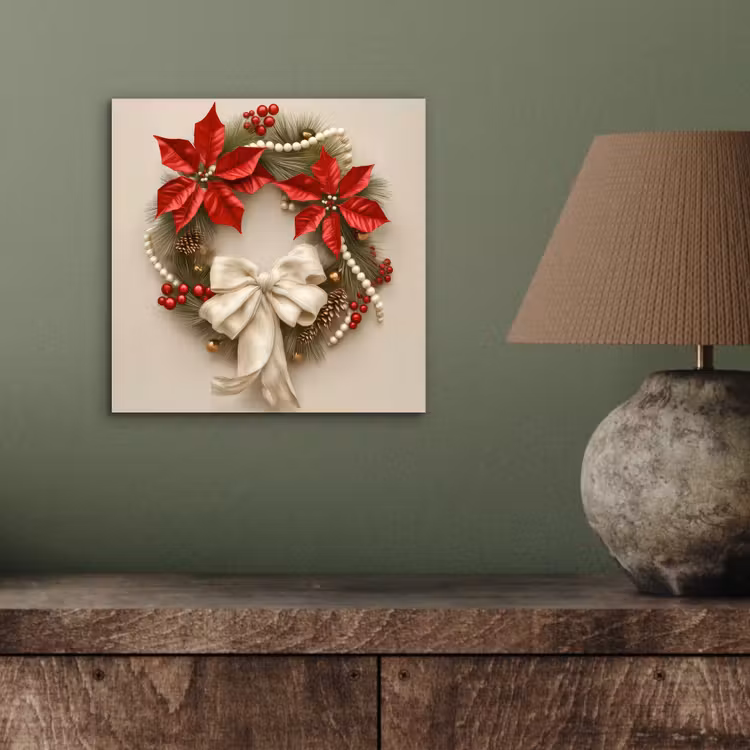 Aluminium schilderij - Deurkrans - Strik - Kerst - Rood - Groen — 3