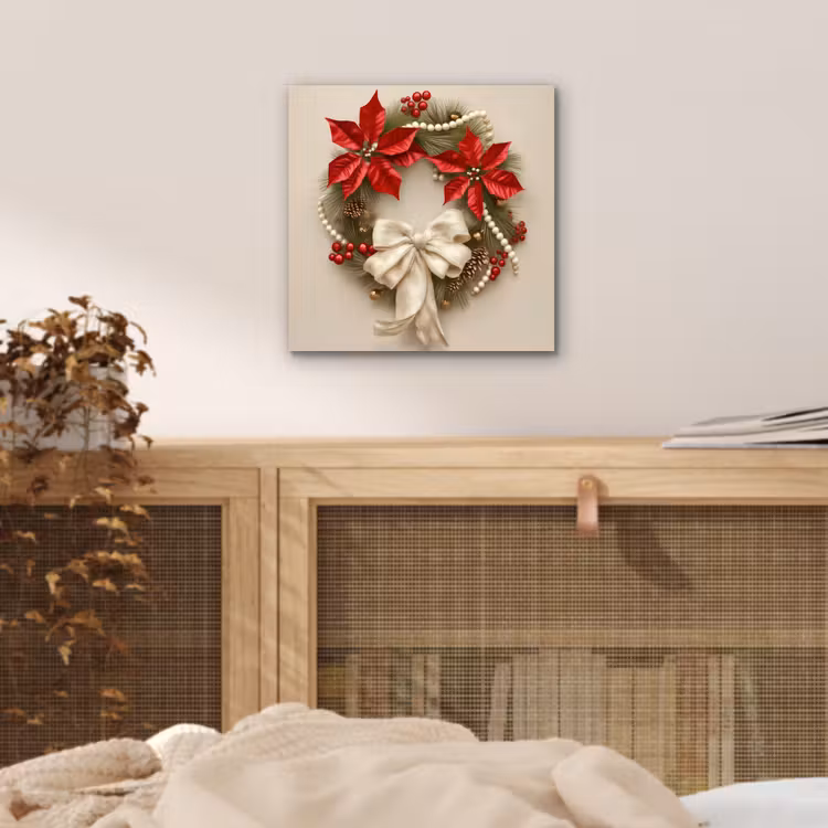 Aluminium schilderij - Deurkrans - Strik - Kerst - Rood - Groen — 4
