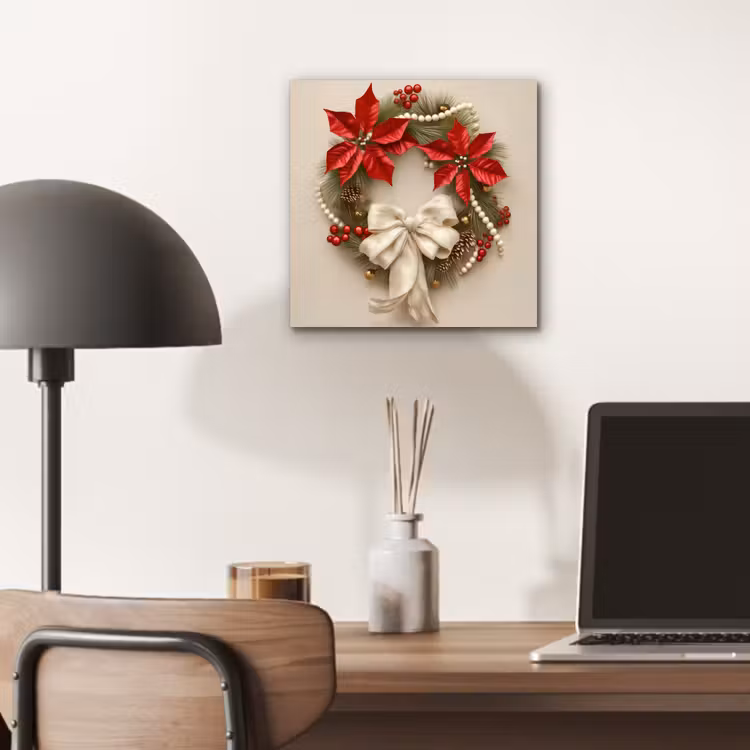 Aluminium schilderij - Deurkrans - Strik - Kerst - Rood - Groen — 6